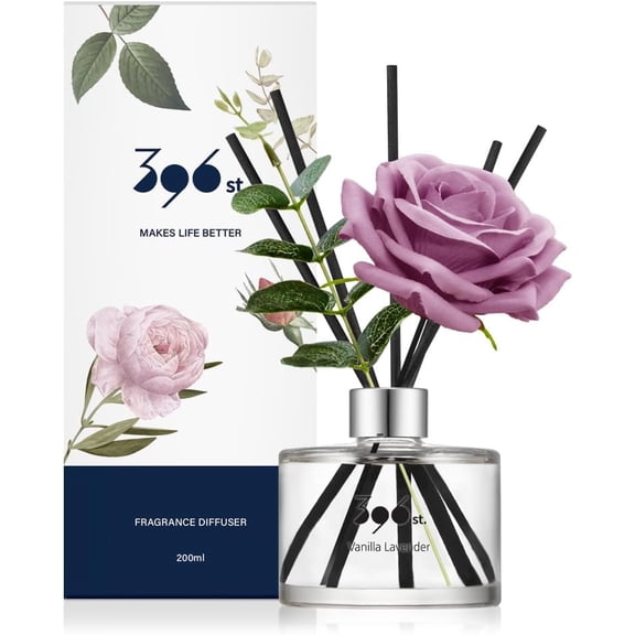 Rose Flower Reed Diffuser, Vanilla Lavender, 200ml(6.7oz) / Reed Diffuser Sets, Home Fragrance, Scented Oils, Home & Bathroom Dcor