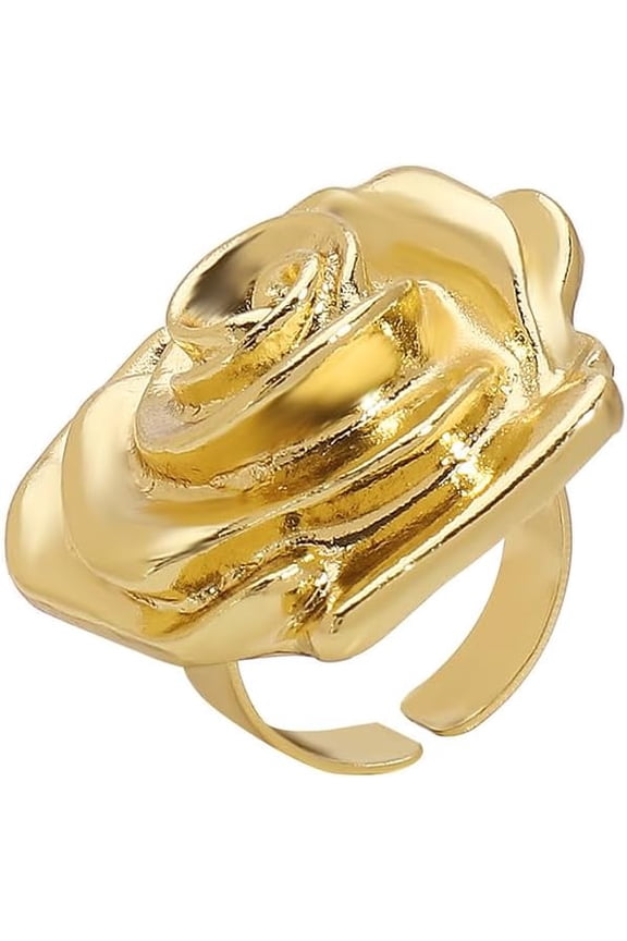 Rose Flower Ring for Women 18K Gold Plated Adjustable Stacking Band Vintage Rose Wedding Promise Rings Minimalist Elegant Everyday Wear Personalized Engagement Cocktail Jewelry