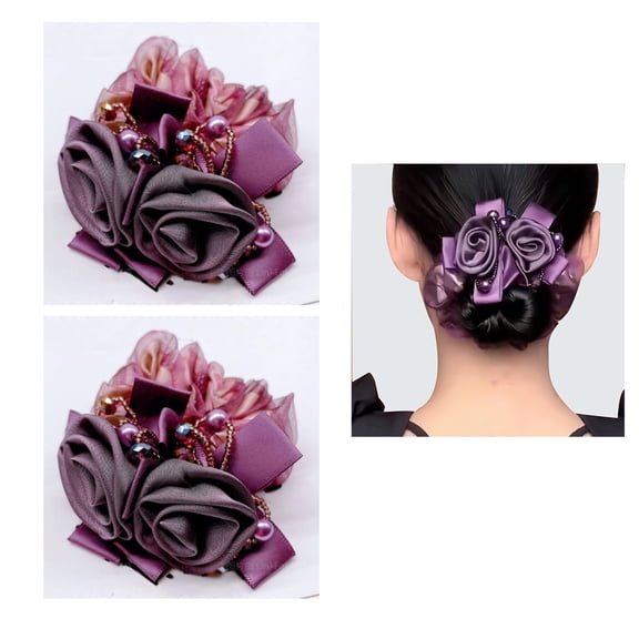 Rose Flower Satin Scrunchie, Purple, 2 ct (2 Pack)
