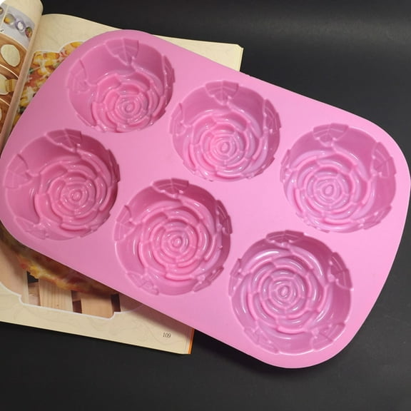 Rose Flower Soap Mold, Rose Ice Cube Mold, 6 Cavity Silicone Flower Mold, 1Pcs Large Rose Chocolate Soap Tray Mold, Handmade Soap Mold, Candy Mold Pink 9.84x6.5 In
