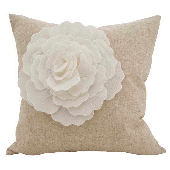 Rose Flower Statement Decorative Throw Pillow 18"x18" (Ivory)