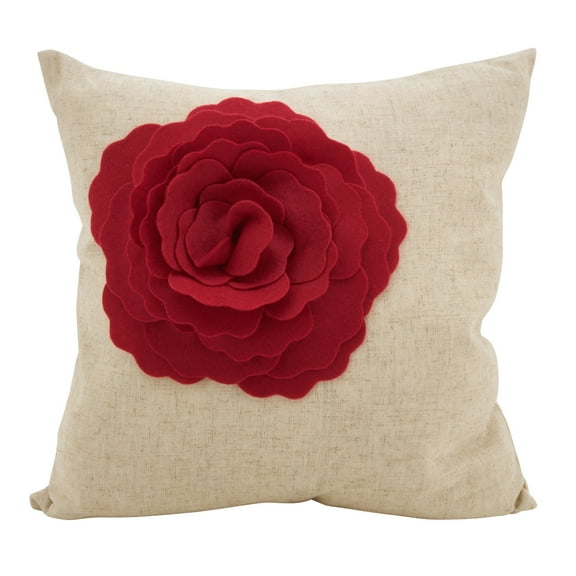 Rose Flower Statement Decorative Throw Pillow 18"x18" (Red)