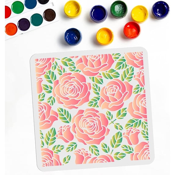 Rose Flower Stencils Rose Stencils Rose Background Template 11.8"x 11.8" Rose Floral Stencils PET Reusable Craft Painting on Wood Canvas Wall Furniture Home Decor
