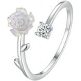 thumbnail image 1 of Rose Flower Sterling Silver Ring For Women And Girls, Open CZ Diamond Ring, Engagement Ring, 1 of 3
