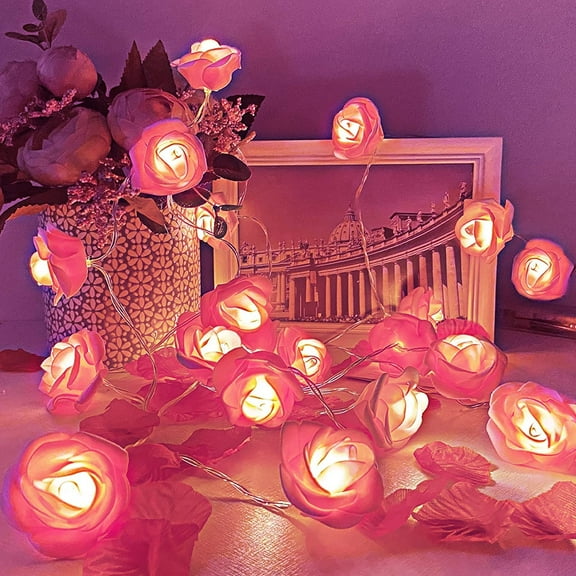 Rose Flower String Lights, 20 Led Battery Operated Romantic Lights, Hanging Rose Lamp Fairy Lights Gift for Women Girls Mother's Day Wedding Anniversary Party Christmas Decoration, Pink