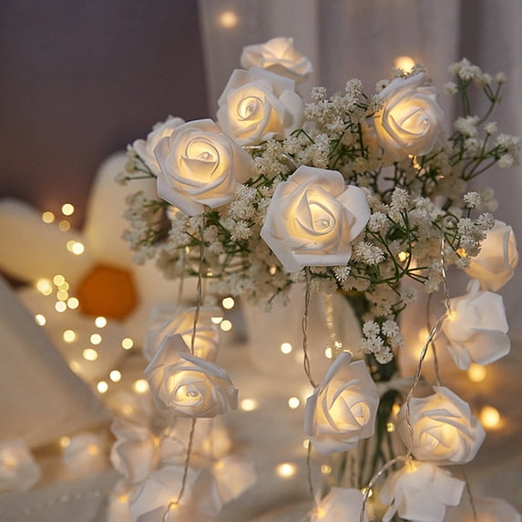 Rose Flower String Lights - 6/12/20 Feet LED Fairy Lights with Realistic White Roses, Battery Operated, Waterproof, for Bedroom, Wedding, Party & Outdoor Decor