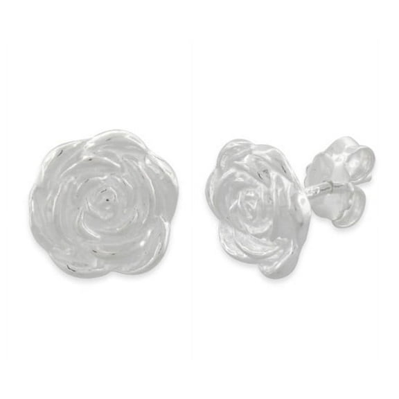 Rose Flower Stud Earrings for Female Adult Women Teens Sterling Silver - 10mm
