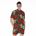 thumbnail image 1 of Rose Flower Sugar Skull Pattern Short Sleeve Men'S Rompers, Skull Lover Gifts Casual Summer Jumpsuits Outfit, 1 of 4