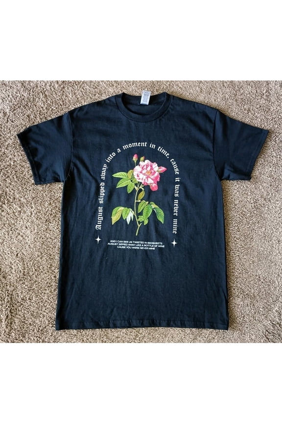 Rose Flower T-Shirt Men's Medium Black Short Sleeve