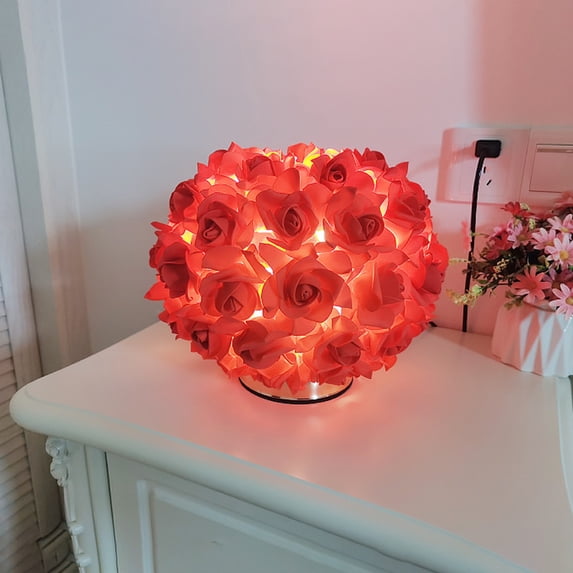 Rose Flower Table Lamp, Bedside Light, Wedding Decoration, Romantic Bedroom, Metal, 1-Pack