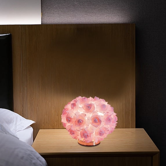 Rose Flower Table Lamp, Bedside Light, Wedding Decoration, Romantic Bedroom, Metal, 1-Pack