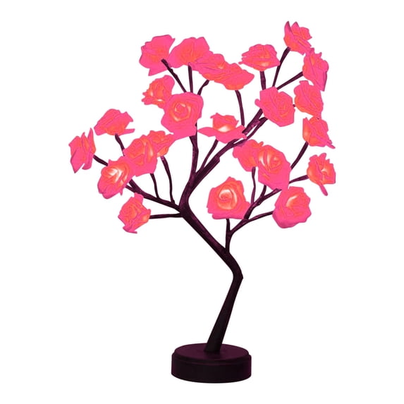 Rose Flower Table Lamp with 24 LED Lights USB & Battery Powered Adjustable Branches for Home Office Party Decor Romantic Gift Idea Warm White Light
