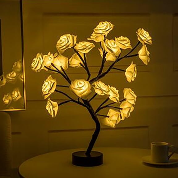 Rose Flower Tree Lamp - LED Rose Tree Table Lamp Battery Powered Artificial Bonsai Flower Night Light for Bedroom Living Room Party Wedding Birthday Decor