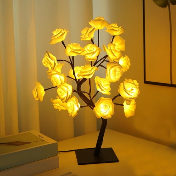 Rose Flower Tree Lamp - LED Rose Tree Table Lamp USB/Battery Powered Artificial Bonsai Flower Night Light for Bedroom Living Room Party Wedding Birthday Decor Gift for Mother’s Day
