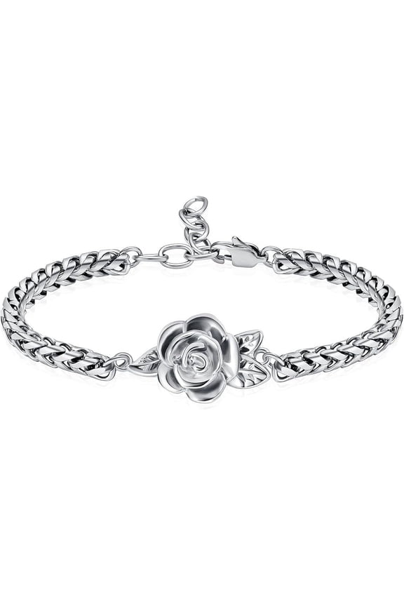 Rose Flower Urn Bracelet for Ashes Stainless Steel Link Urn Bracelet Cremation Keepsake Memorial Bracelet Urn Bangle Ashes Holder Memorial Jewelry