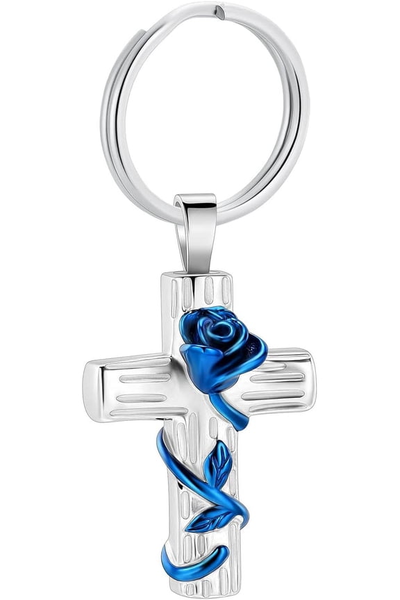 Rose Flower Urn Cremation Urn Keychain for Ashes Rose Flower Cross Funeral Keepsake Urn Keychain for Human/Pet
