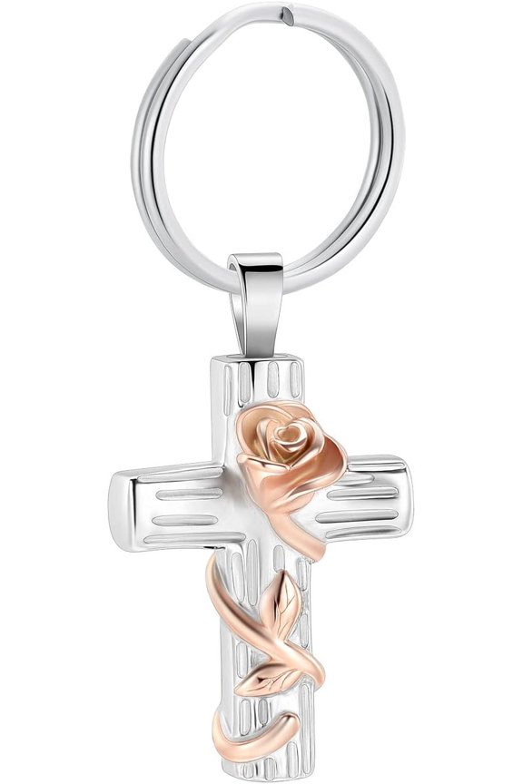 Rose Flower Urn Cremation Urn Keychain for Ashes Rose Flower Cross Funeral Keepsake Urn Keychain for Human/Pet