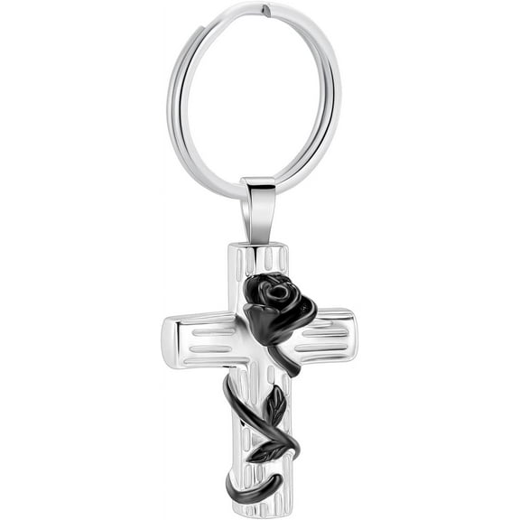 Rose Flower Urn Cremation Urn Keychain for Ashes Rose Flower Cross Funeral Keepsake Urn Keychain for Human/Pet
