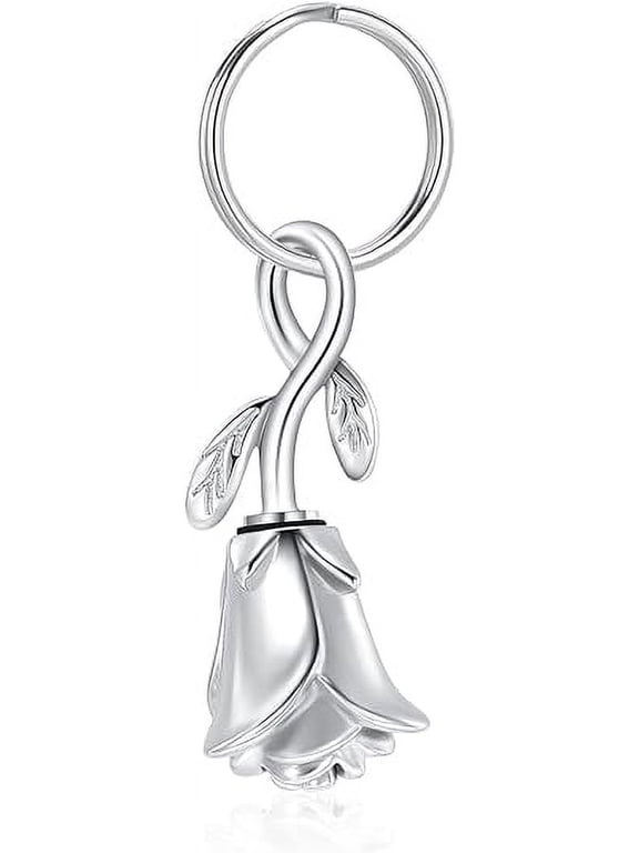 Rose Flower Urn Keychain Cremation Jewelry for Ashes Urn Stainless Steel Memorial Pendant Gift Funeral Keepsake