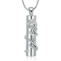 Rose Flower Urn Necklace for Ashes Memorial Urn Cremation Jewellery Cylinder Bar Stainless Steel Human/Pet Ash Keepsake Urn Pendant Memorial Lockets for Loved One