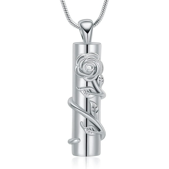 Rose Flower Urn Necklace for Ashes Memorial Urn Cremation Jewellery Cylinder Bar Stainless Steel Human/Pet Ash Keepsake Urn Pendant Memorial Lockets for Loved One