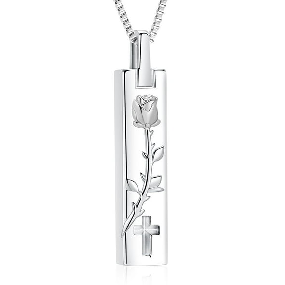 Rose Flower Urn Necklace Square Bar Urn Necklace for Ashes Pendant Necklace Keepsake for Ashes Memory Keepsake Cremation Jewelry for Women
