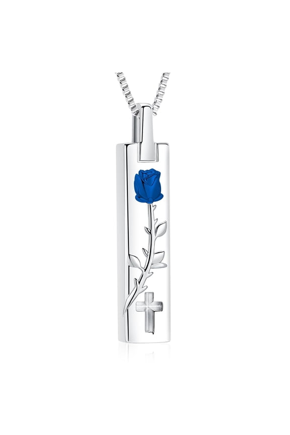 Rose Flower Urn Necklace Square Bar Urn Necklace for Ashes Pendant Necklace Keepsake for Ashes Memory Keepsake Cremation Jewelry for Women