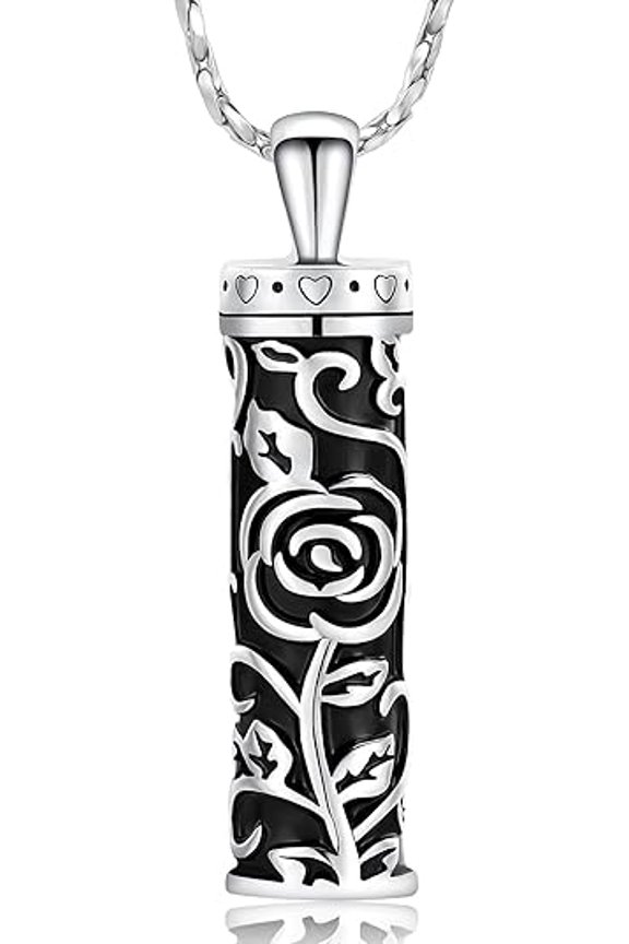 Rose Flower Urn Necklace for Ashes Celtic Cylinder Cremation Jewelry with Roseflower Memory Ashes Cremation Jewelry for Women / Men / Human / Pet