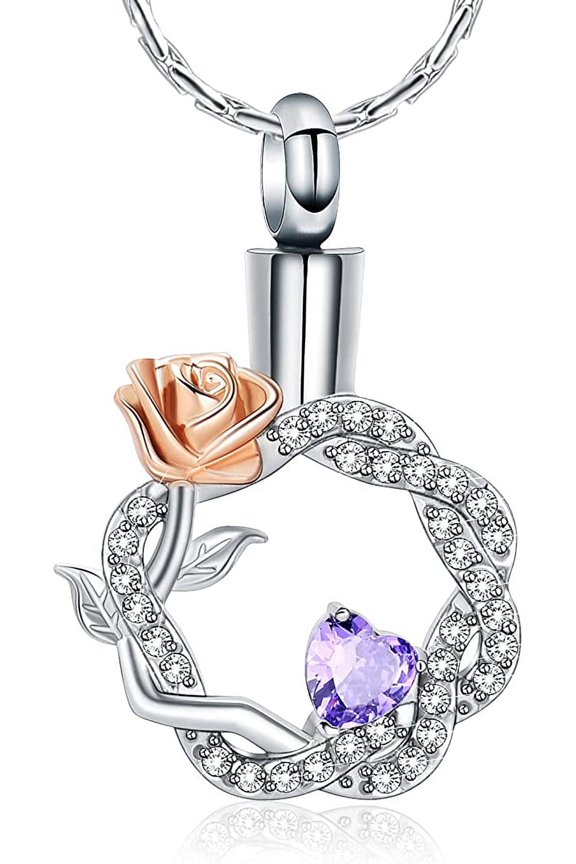 Rose Flower Urn Necklace for Ashes Cremation Jewelry Stainless Steel Ashes Pendant Memorial Ash Holder for Women / Mom / Sister / Wife Keepsake Gifts
