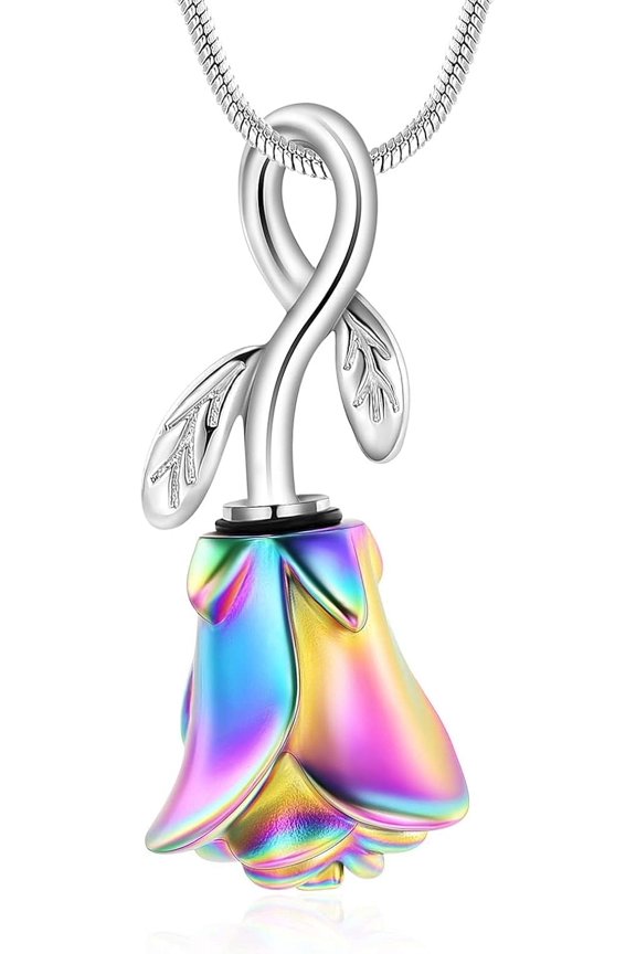 Rose Flower Urn Necklace for Ashes Flower Cremation Urn Jewelry Stainless Steel Keepsake Jewelry Memorial Ashes Pendant