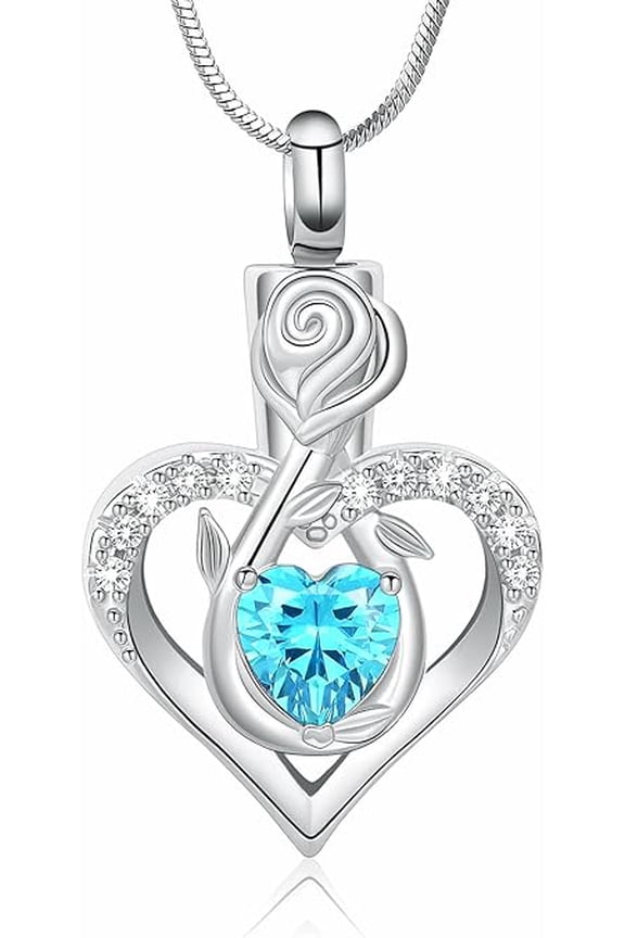 Rose Flower Urn Necklace for Ashes with Birthstone Stainless Steel Cremation Jewelry for Ashes Heart Keepsake Memorial Locket Jewelry