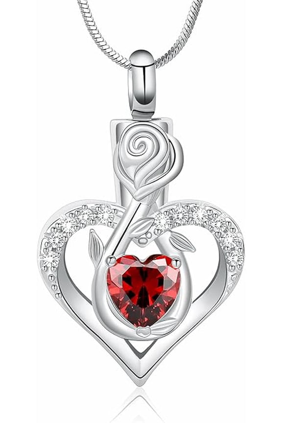 Rose Flower Urn Necklace for Ashes with Birthstone Stainless Steel Cremation Jewelry for Ashes Heart Keepsake Memorial Locket Jewelry