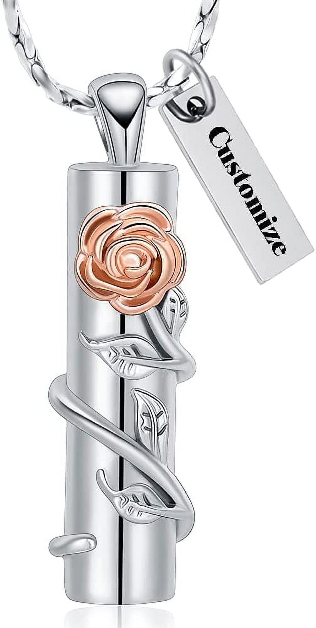 Rose Flower Urn Necklace with Hollow Cylinder Cremation Keepsake