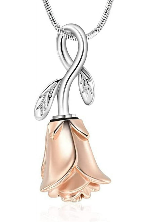 Rose Flower Urn Necklaces for Ashes Cremation Jewelry for Ashes for Women Keepsake Memorial Rose Flower Urn Pendant Necklaces