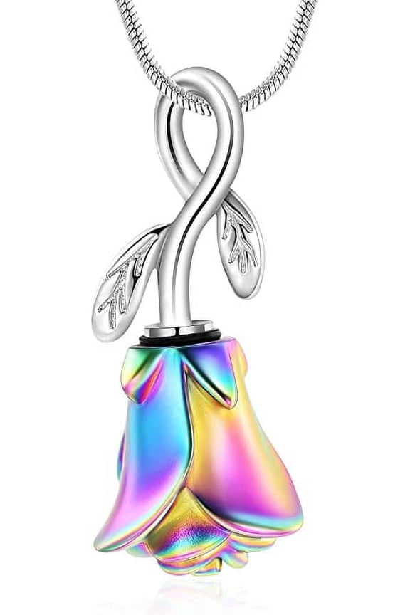 Rose Flower Urn Necklaces for Ashes Cremation Jewelry for Ashes for Women Keepsake Memorial Rose Flower Urn Pendant Ashes Necklaces