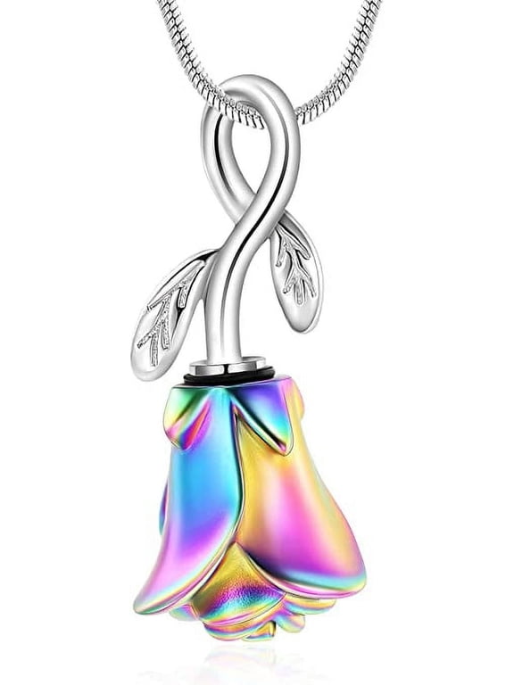 Rose Flower Urn Necklaces for Ashes Cremation Jewelry for Ashes for Women Keepsake Memorial Rose Flower Urn Pendant Ashes Necklaces