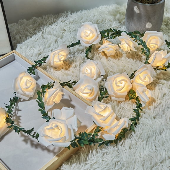 Rose Flower Vine,String Lights Artificial Foam Flower Garland Fairy Light Warm White Battery Operated Lamp for Christmas Wedding Festival Party Decor