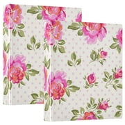 Rose Flower and Polka Dots Hardcover 3 Ring Binder 1.5 inch Round Rings with Interior Pockets Binders Organizer Office School 2 Pack