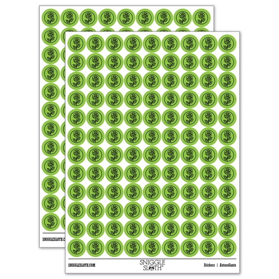 Rose Flower in Circle 200+ Round Stickers - Light Green - Gloss Finish - 0.50" Size