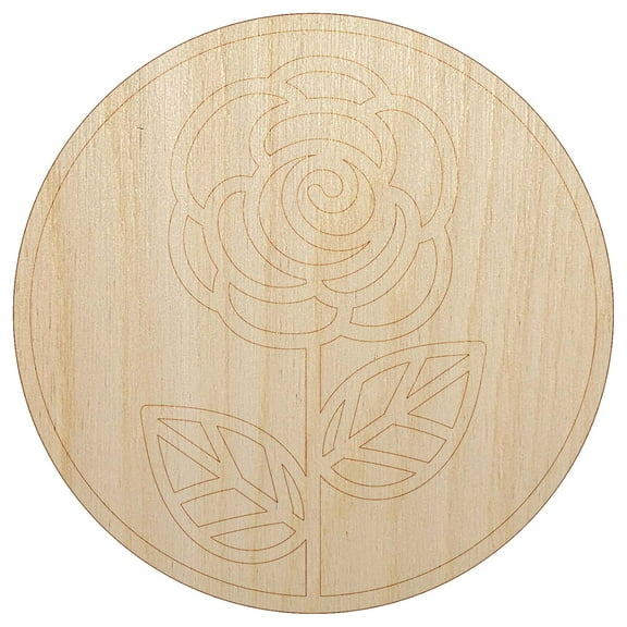 Rose Flower in Circle Wood Shape Unfinished Piece Cutout Craft DIY Projects - 6.25 Inch Size - 1/4 Inch Thick