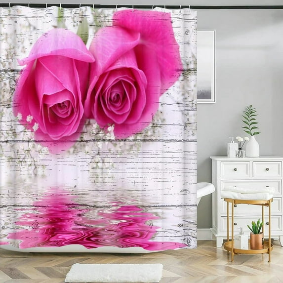 Rose Flower shower curtain waterproof polyester fabric bath curtain color Floral curtains for bathroom decor with hooks