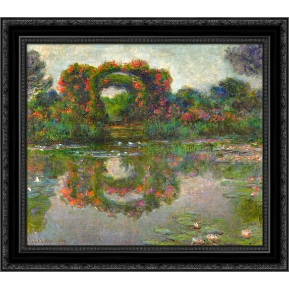 Rose Flowered Arches at Giverny 20x20 Black Ornate Wood Framed Canvas Art by Monet, Claude