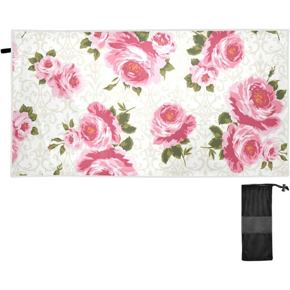 Rose Flowers Beach Towel 31" x 71", Quick Dry Bath Towel Super Absorbent Lightweight Travel Towel for Beach Yoga Swim Sport Camping Holiday