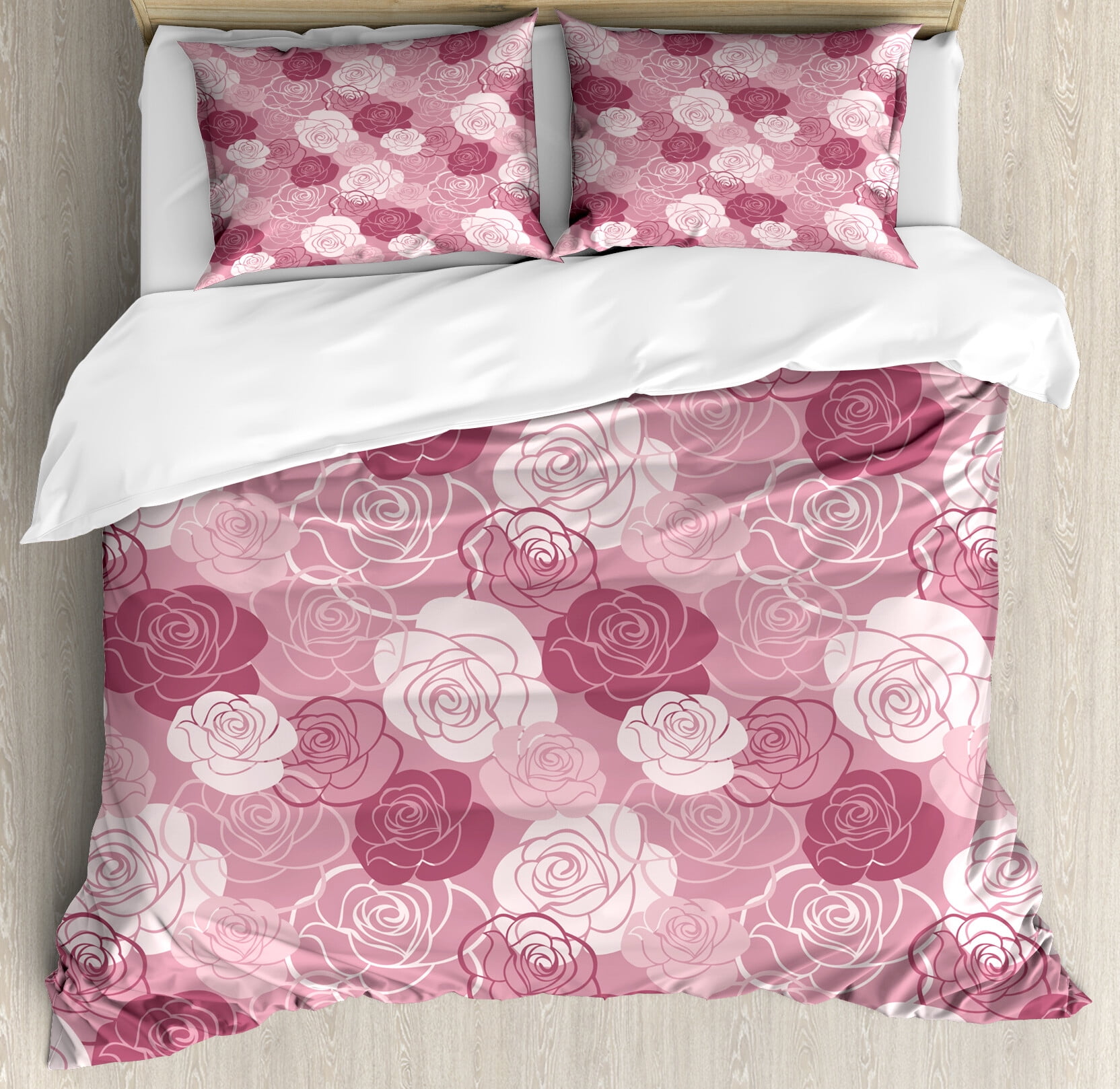 King Size Floral Watercolor Rose Duvet Cover Set