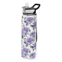 Rose Flowers Purple 32oz Water Bottles with Straw Tritan Leakproof Sports Bottle BPA Free Clear for Fitness Gym Swimming Cycling
