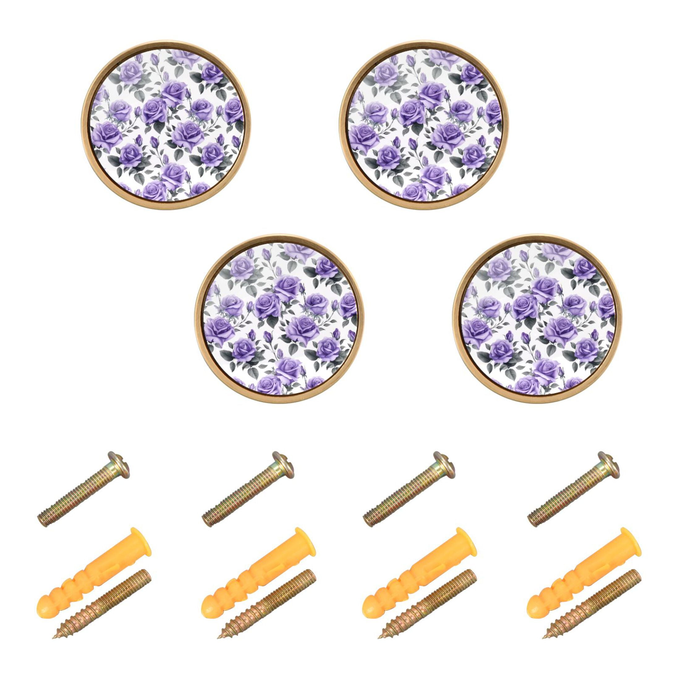 Rose Flowers Purple Cabinet Knobs Kitchen Drawers Knobs Door Round ...