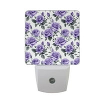 Rose Flowers Purple Night Light LED Dusk to Dawn Auto Sensor Night Lamp Plug-in Nightlight for Bedroom Hallway Kitchen 2 PCs