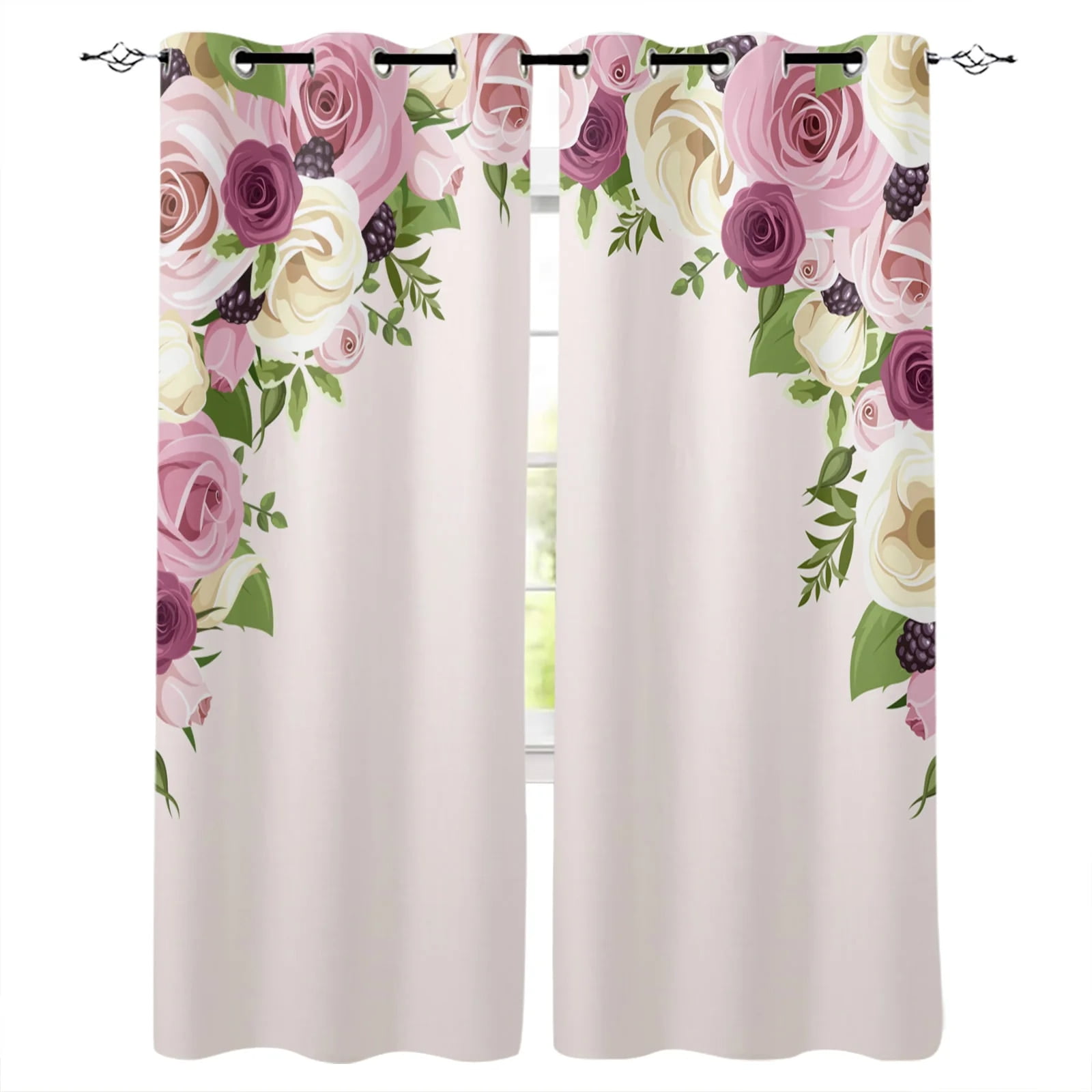 Rose Flowers Red Road City Beautiful Petals Window Curtains Scenic