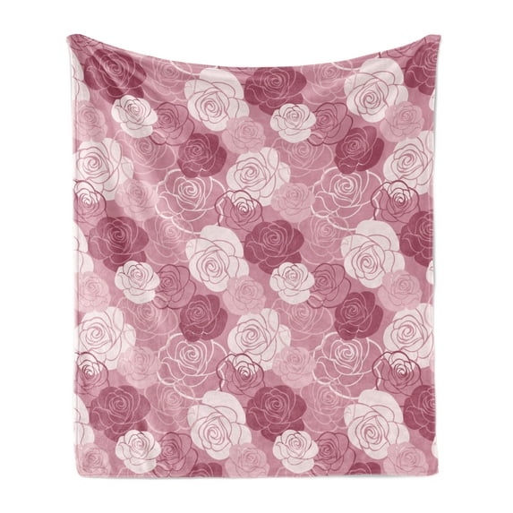 Rose Flowers Soft Flannel Fleece Throw Blanket, Pastel Tone Romantic Flowers Petals Motif Blossoming Nature Print, Cozy Plush for Indoor and Outdoor Use, 60" x 80", Dried Rose Pale Rose, by Ambesonne
