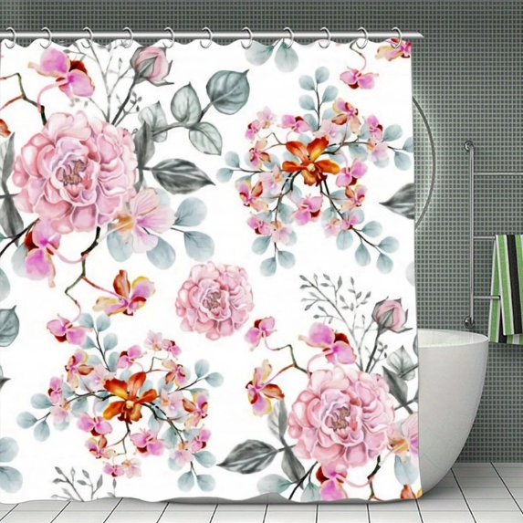 Rose Flowers Vintage Shower Curtain,Washable Waterproof Bathroom Shower Curtain Set With Hooks,71x71 Inch
